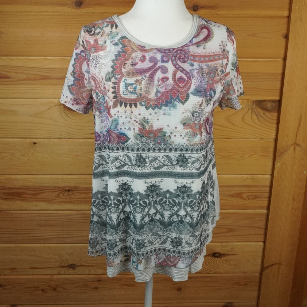 Sundance Sheer Layered Paisley Floral Top Size Large